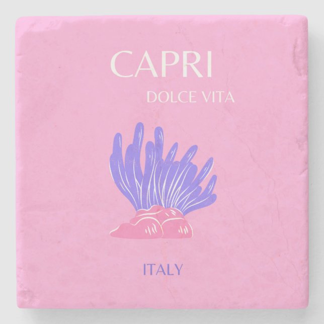 Posavasos De Piedra Capri, Italia, Preppy, Rosa (Anverso)