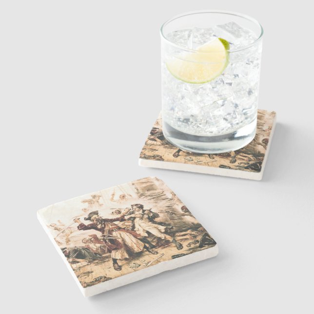 Posavasos De Piedra Captura, barba negra pirata, venganza de la reina  (Lateral)