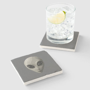 Posavasos De Piedra Cara de Alien Gris Icónico   Ciencia Ficción OVNI 