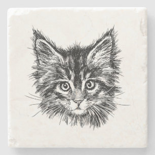 Posavasos De Piedra Cara de gatito negro y blanco