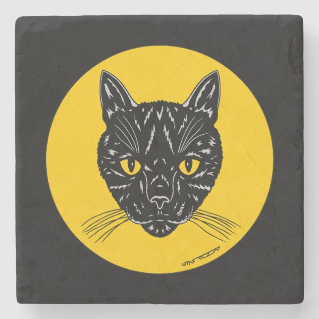 Posavasos De Piedra Cara de Gato Negro (Anverso)
