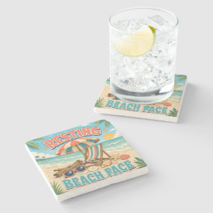 Posavasos De Piedra Cara de playa relajada