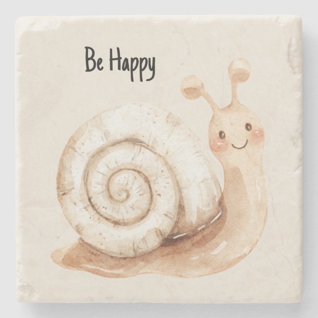 Posavasos De Piedra Caracol Feliz (Anverso)