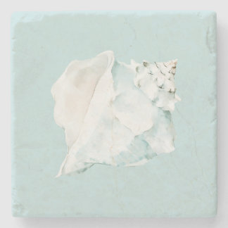 Posavasos De Piedra Caracola de acuarela azul pastel y blanco