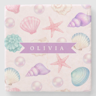 Posavasos De Piedra Caramelo Personalizado de Concha de Mar Costera co