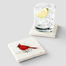 Posavasos De Piedra Cardenal rojo Watercolor Art Stone Coaster