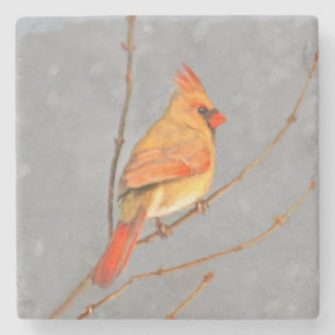 Posavasos De Piedra Cardenal sobre pintura de bifurcaciones - Arte de
