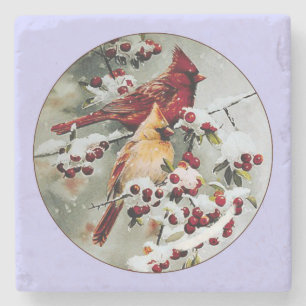 Posavasos De Piedra Cardenales amarillos y rojos