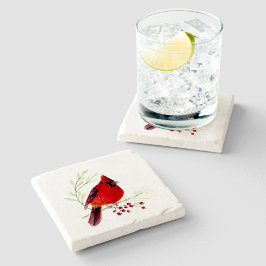 Posavasos De Piedra Cardinal Watercolor Art Stone Coaster