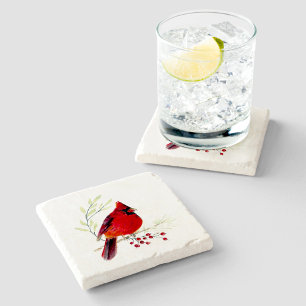 Posavasos De Piedra Cardinal Watercolor Art Stone Coaster