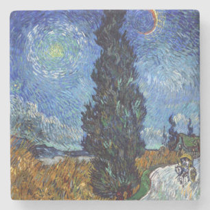 Posavasos De Piedra Carretera con Cipreses Impresionismo Van Gogh