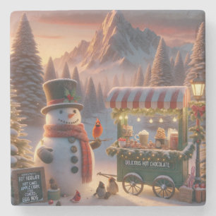 Posavasos De Piedra Carro de chocolate caliente de Snowman, el inviern