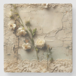 Posavasos De Piedra Carta de amor de pergamino vintage con flores (3)