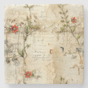 Posavasos De Piedra Carta de amor de pergamino vintage con flores (6)