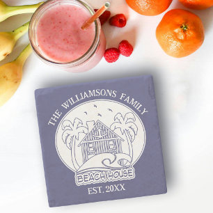 Posavasos De Piedra Casa de la playa Ancla Nautical Blue White