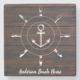 Posavasos De Piedra Casa de playa de nombre de familia de la rueda del