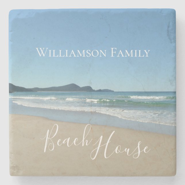 Posavasos De Piedra Casa de playa personalizada (Anverso)