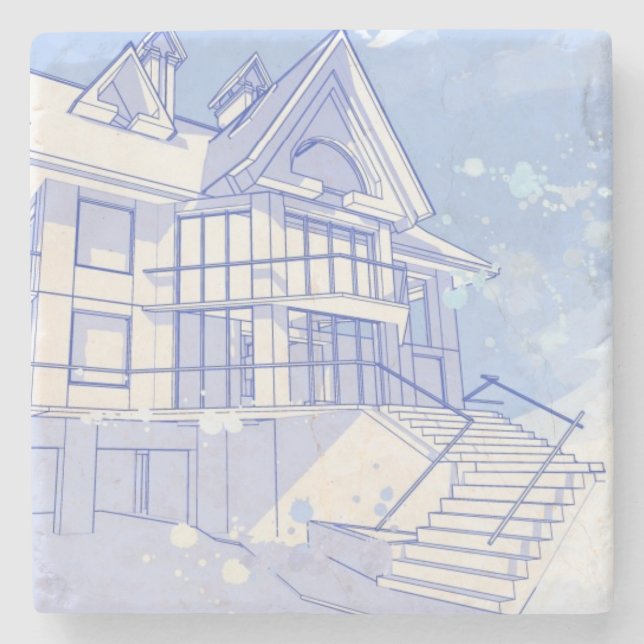 Posavasos De Piedra casa: drenaje de la acuarela (Anverso)