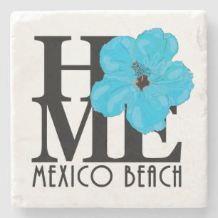 Posavasos De Piedra CASA México Playa Florida Hibiscus Azul