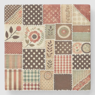 Posavasos De Piedra Casa rural rústica Terracotta Patchwork Quilt Flor
