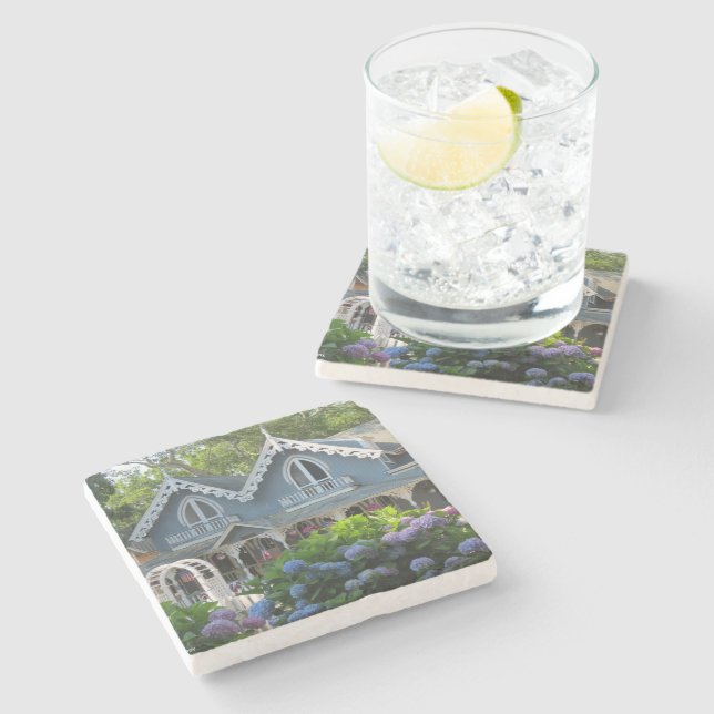 Posavasos De Piedra Casa victoriana en azul - Viñetería de Martha (Lateral)