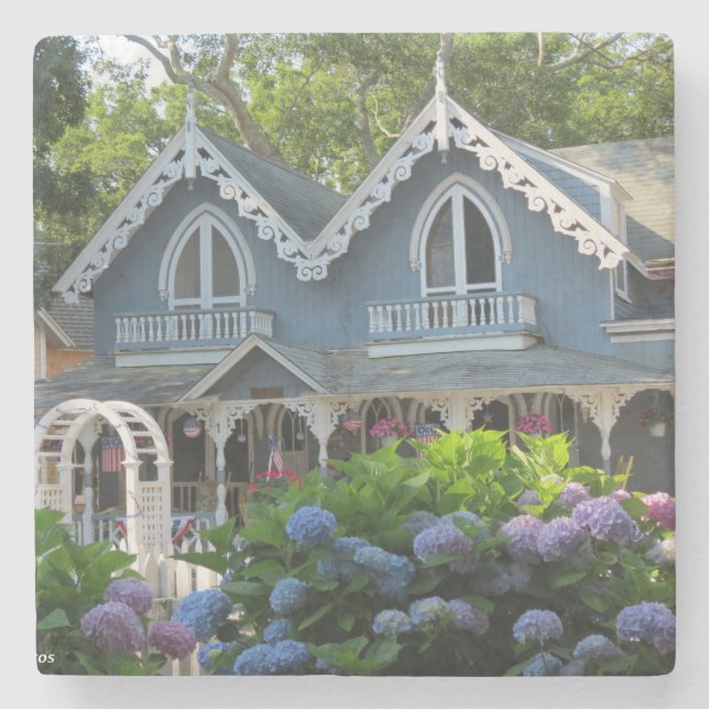 Posavasos De Piedra Casa victoriana en azul - Viñetería de Martha (Anverso)