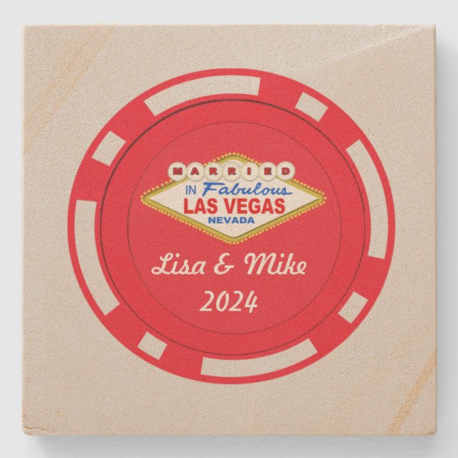 Posavasos De Piedra Casado En Vegas Poker Chip Stone Coaster (Anverso)
