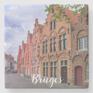 Posavasos De Piedra Casas de ladrillo de color medieval en Brujas, Bél