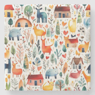 Posavasos De Piedra Casas rojas y casas adorables Hoja de papel