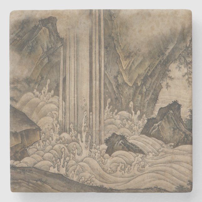 Posavasos De Piedra Cascada (arte paisajístico japonés) (Kano Motonobu (Anverso)