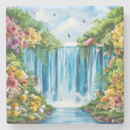 Posavasos De Piedra Cascada pintada a la acuarela