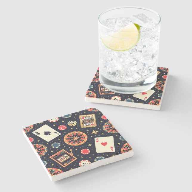 Posavasos De Piedra Casino pattern theme on black (Lateral)