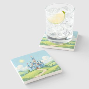 Posavasos De Piedra Castillo azul y blanco lindo