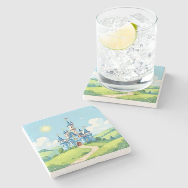Posavasos De Piedra Castillo azul y blanco lindo (Lateral)