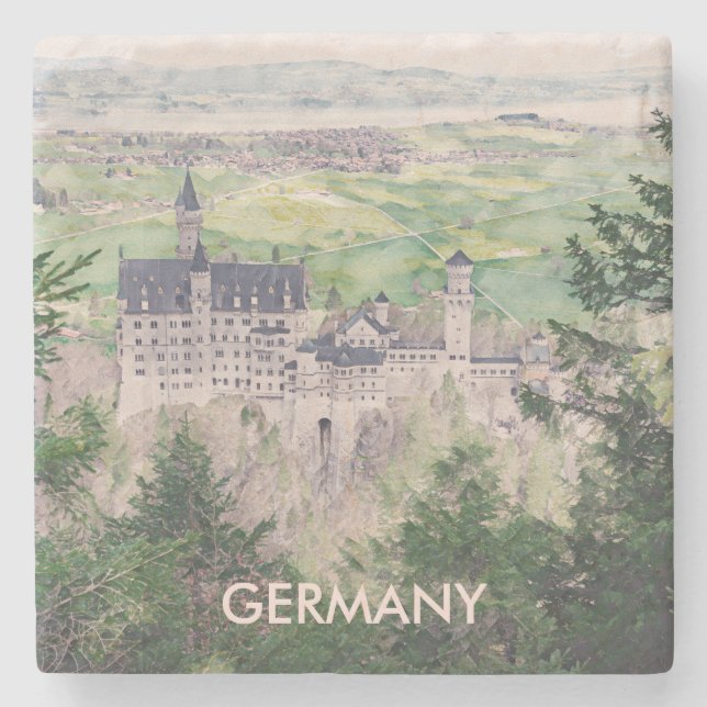 Posavasos De Piedra Castillo Retro Neuschwanstein en Alemania (Anverso)
