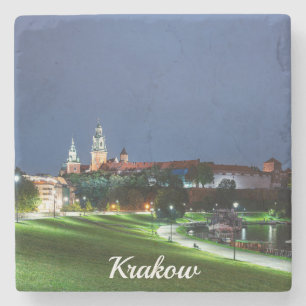 Posavasos De Piedra Castillo Wawel de noche en Cracovia, Polonia