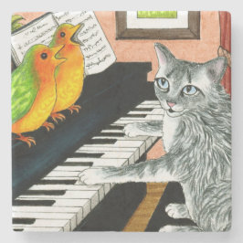Posavasos De Piedra Cat 457 playing Piano Birds
