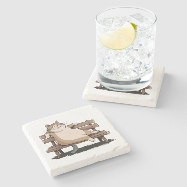 Posavasos De Piedra Cat The Bench Sitter (Lateral)