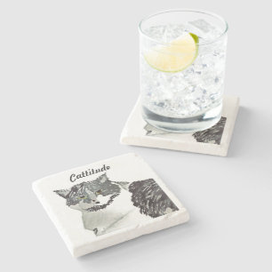 Posavasos De Piedra Cattitude Gato Blanco y Negro 