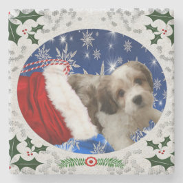 Posavasos De Piedra Cavachon Coaster, Perro Navidad