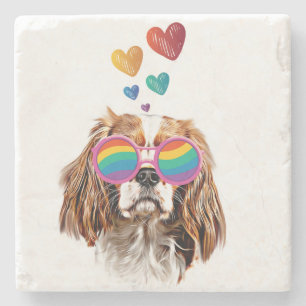 Posavasos De Piedra Cavalier King Dog con El día de San Valentín del c