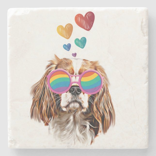Posavasos De Piedra Cavalier King Dog con El día de San Valentín del c (Anverso)