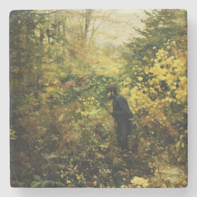 Posavasos De Piedra Cazador en la selva (por H.A. Brendekilde) (Anverso)