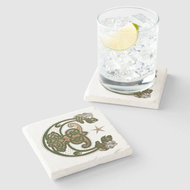 Posavasos De Piedra Cazador y celta dorada (Lateral)