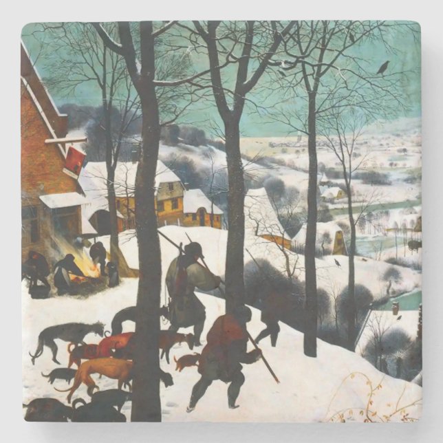 Posavasos De Piedra Cazadores en el paisaje de la nieve Pieter Bruegel (Anverso)