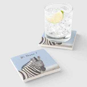 Posavasos De Piedra Cebra mirándote con un texto de foto azul