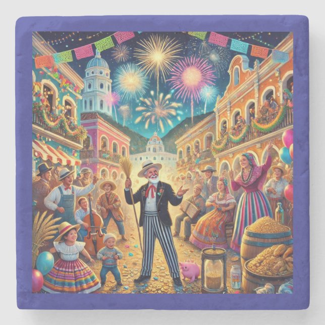 Posavasos De Piedra Celebración Año Nuevo El Año Viejo (Anverso)
