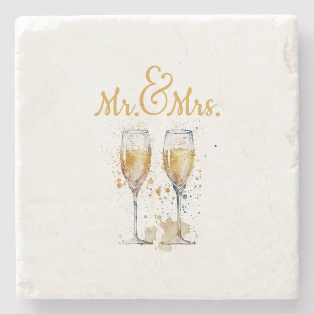 Posavasos De Piedra Celebración del Sr. y la Sra. Champagne (Anverso)