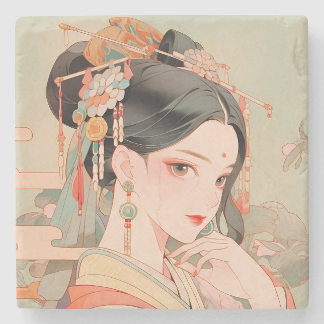 Posavasos De Piedra Celebrando a las mujeres chinas tradicionales (Anverso)