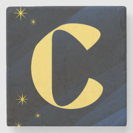 Posavasos De Piedra Celestial Midnight Gold Monogram